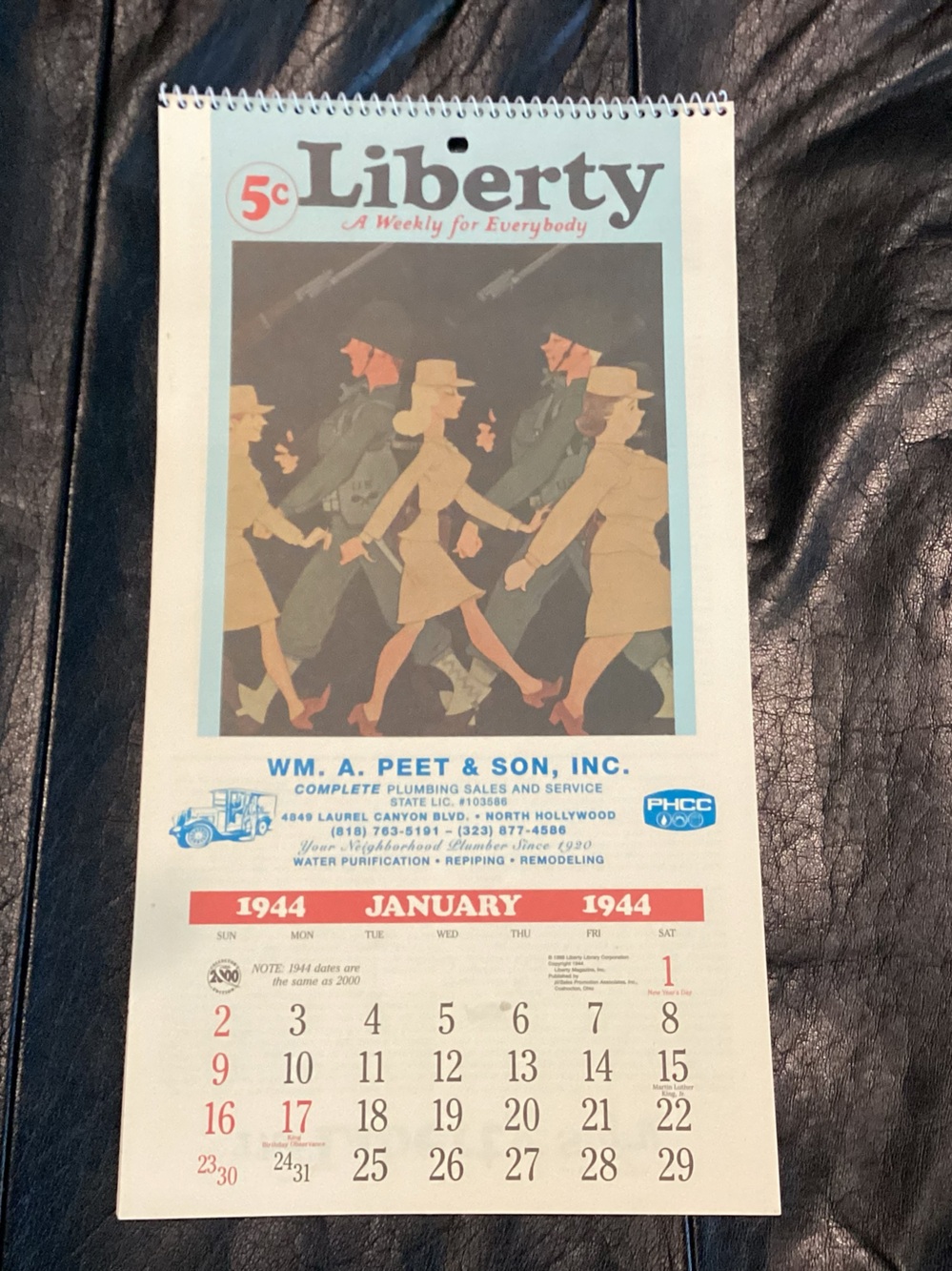Vtg. Calender published as a replica or promotional item noting that 1944 dates